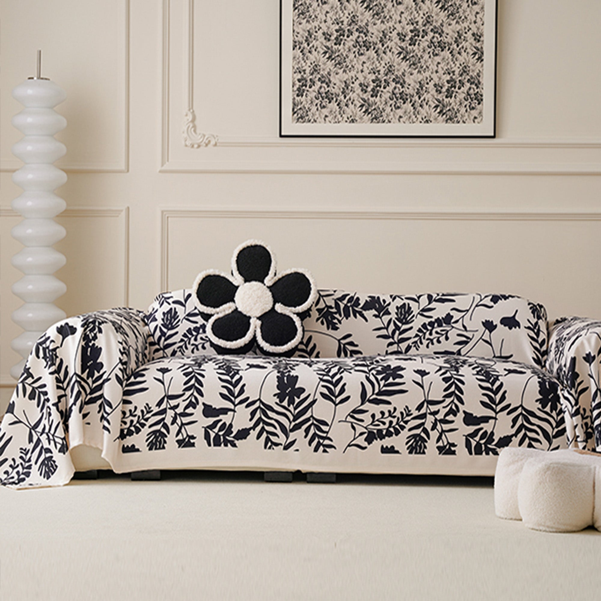 Botanical Jacquard Sofa Cover in Soft Woven Fabric