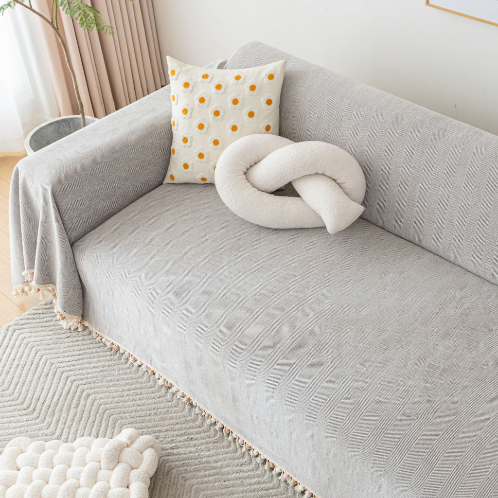 Herringbone Tassel Chenille Sofa Cover for Pet Friendly Homes