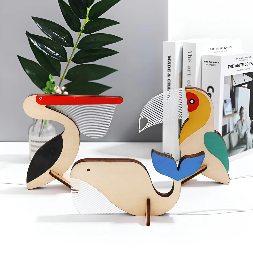 Nordic Wooden Animal LED Table Lamp Warm White USB Light