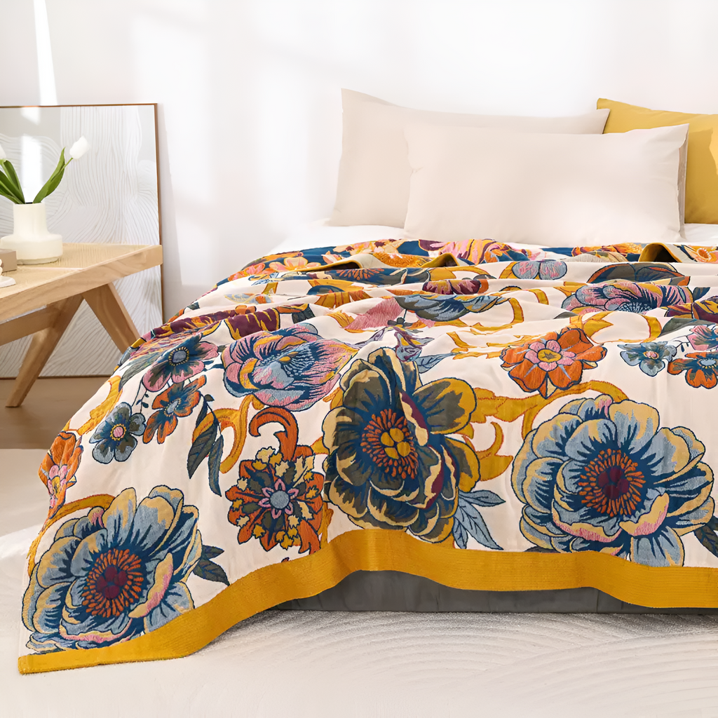 Reversible Cotton Floral Blanket for Layered Home Styling