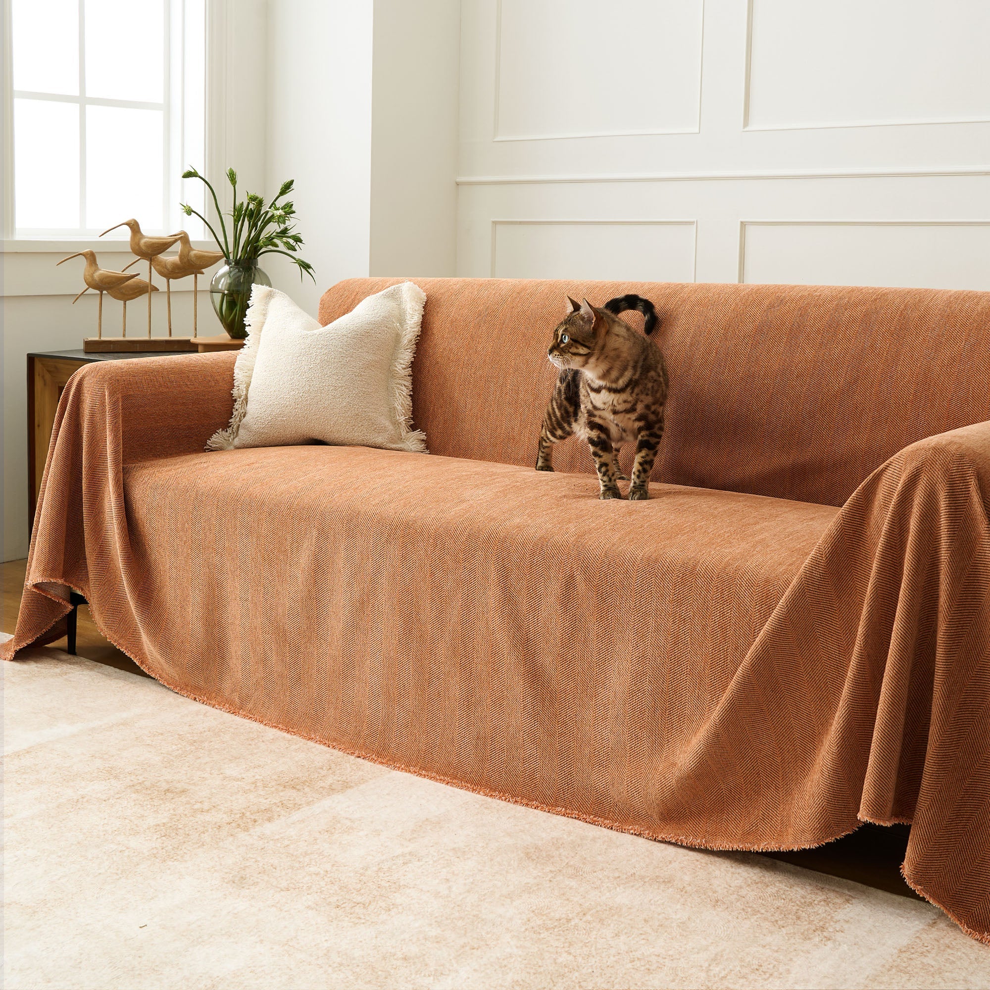 Durable Herringbone Sofa Cover for Modern Pet Friendly Homes