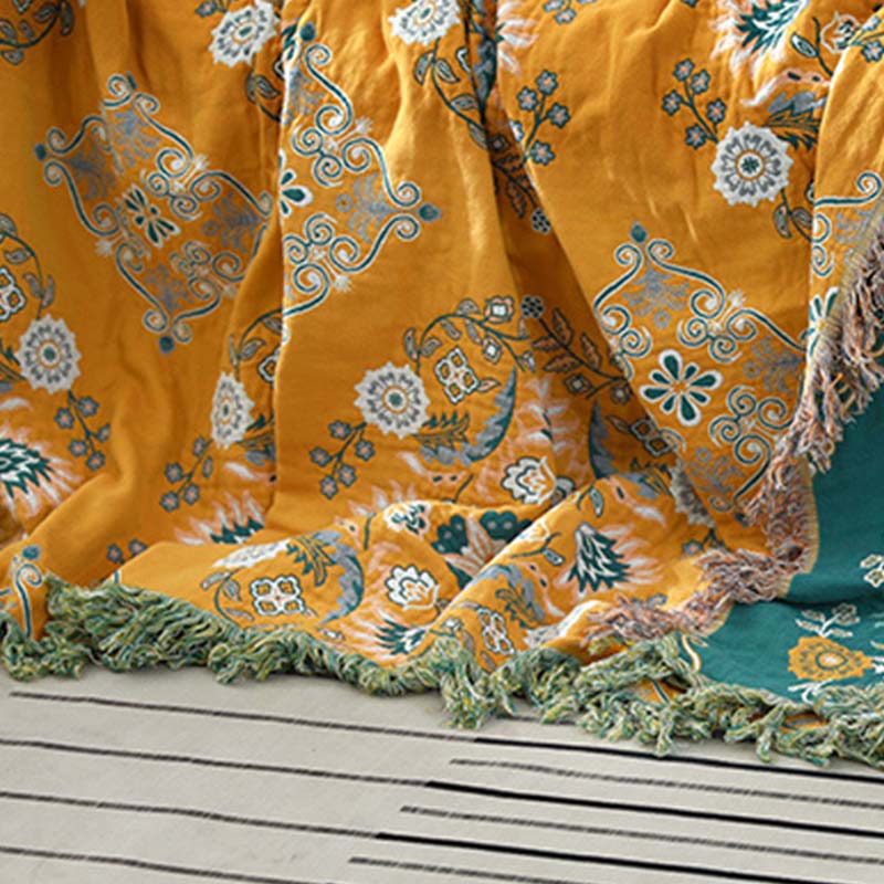 Reversible Floral Cotton Quilt for Bed and Sofa Use