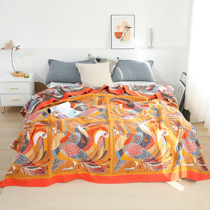 Toucan Bird Cotton Quilt with Reversible Soft Woven Design