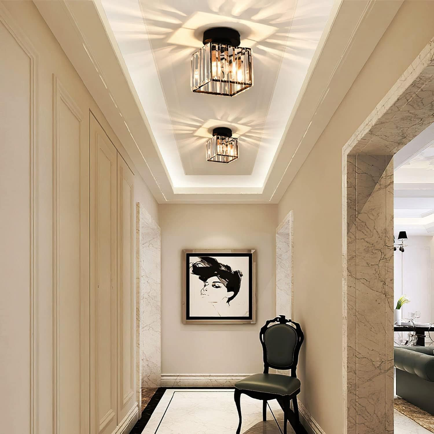 Modern Crystal Flush Mount Ceiling Light Brass Hallway Lamp