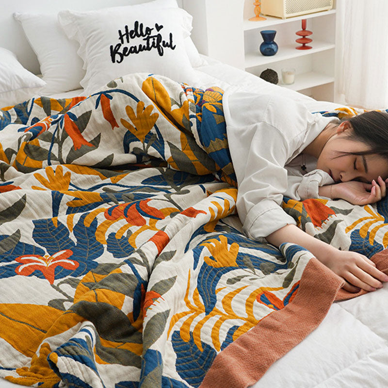 Goldenrod Floral Cotton Quilt for Bed and Sofa Styling