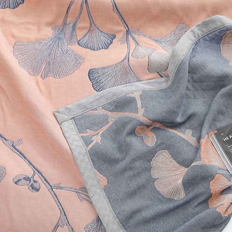 Reversible Ginkgo Leaf Cotton Gauze Quilt for Bed and Sofa Use