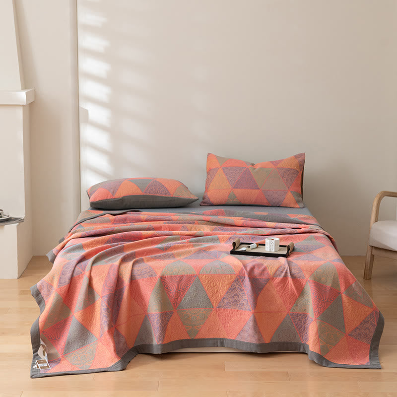 Reversible Triangle Pattern Cotton Quilt for Bed Layering