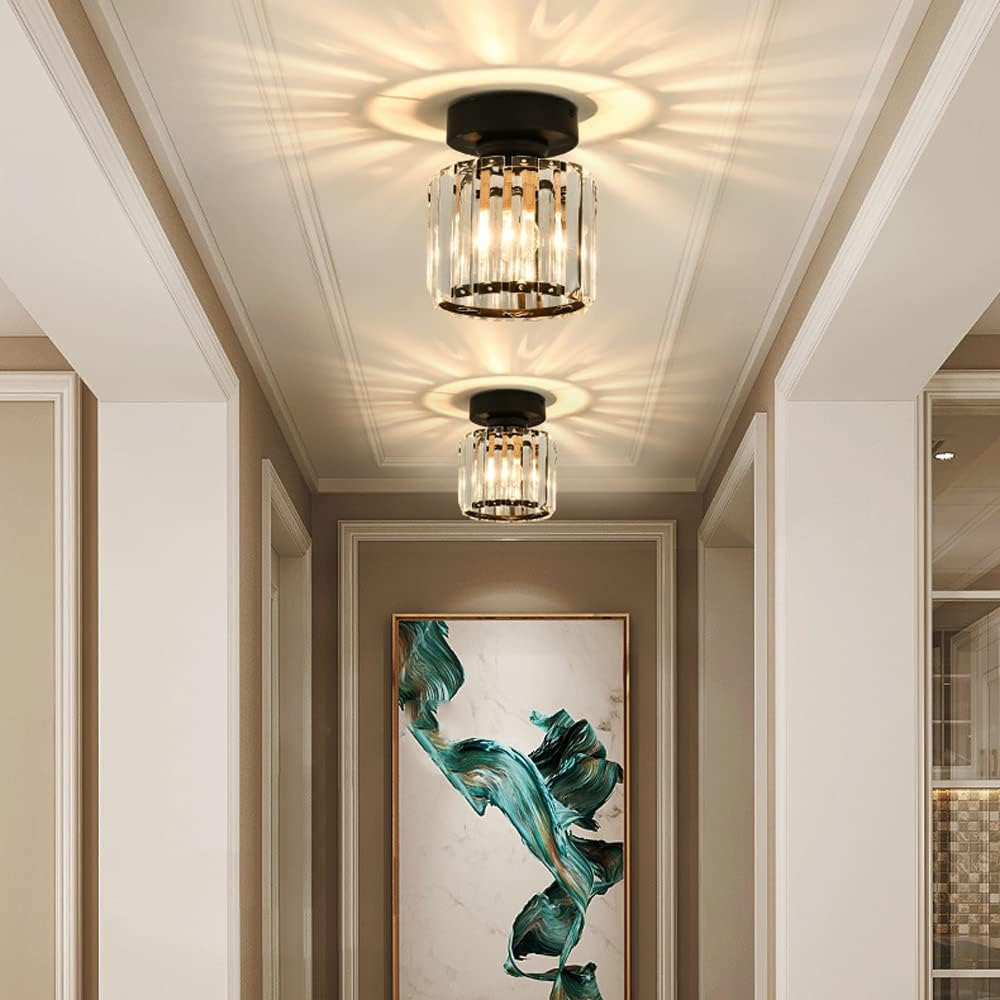 Modern Crystal Flush Mount Ceiling Light Brass Hallway Lamp