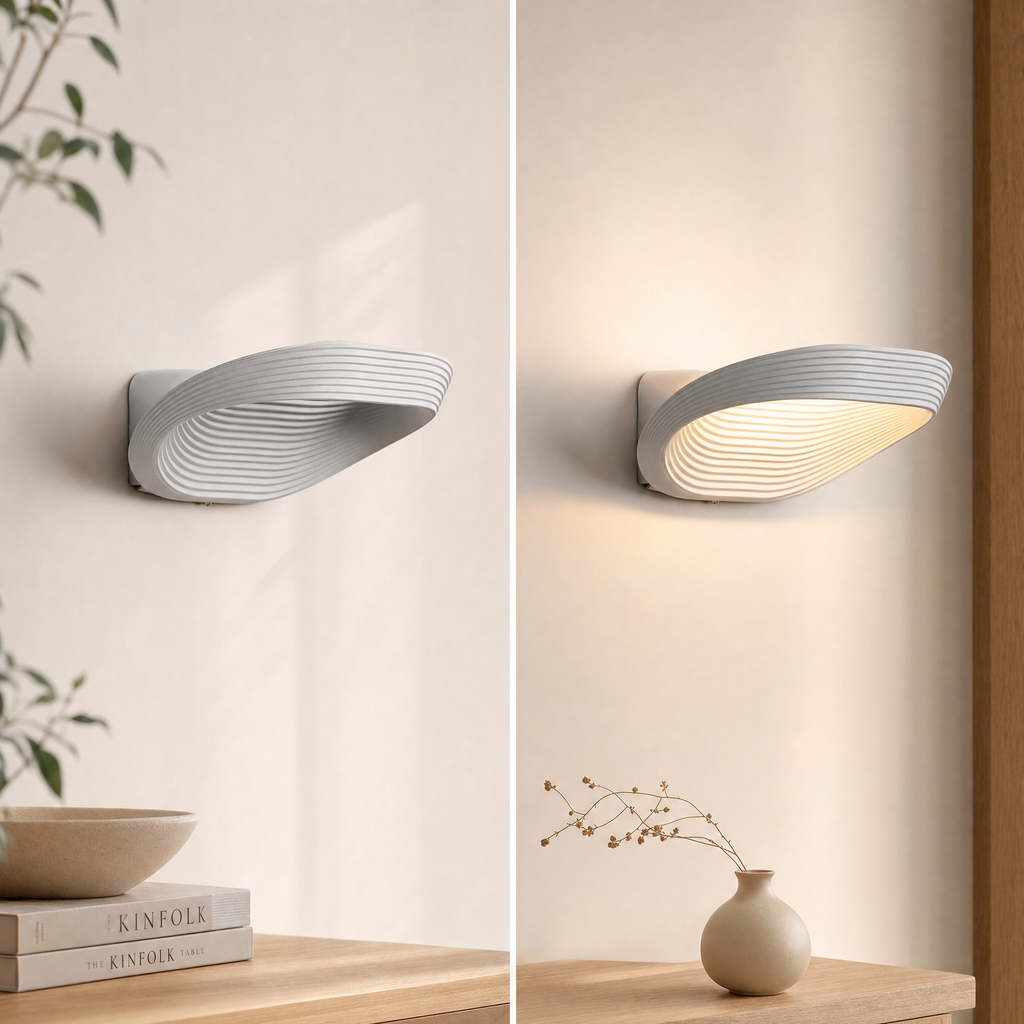 Close-up of the geometric multi-layer wall sconce design