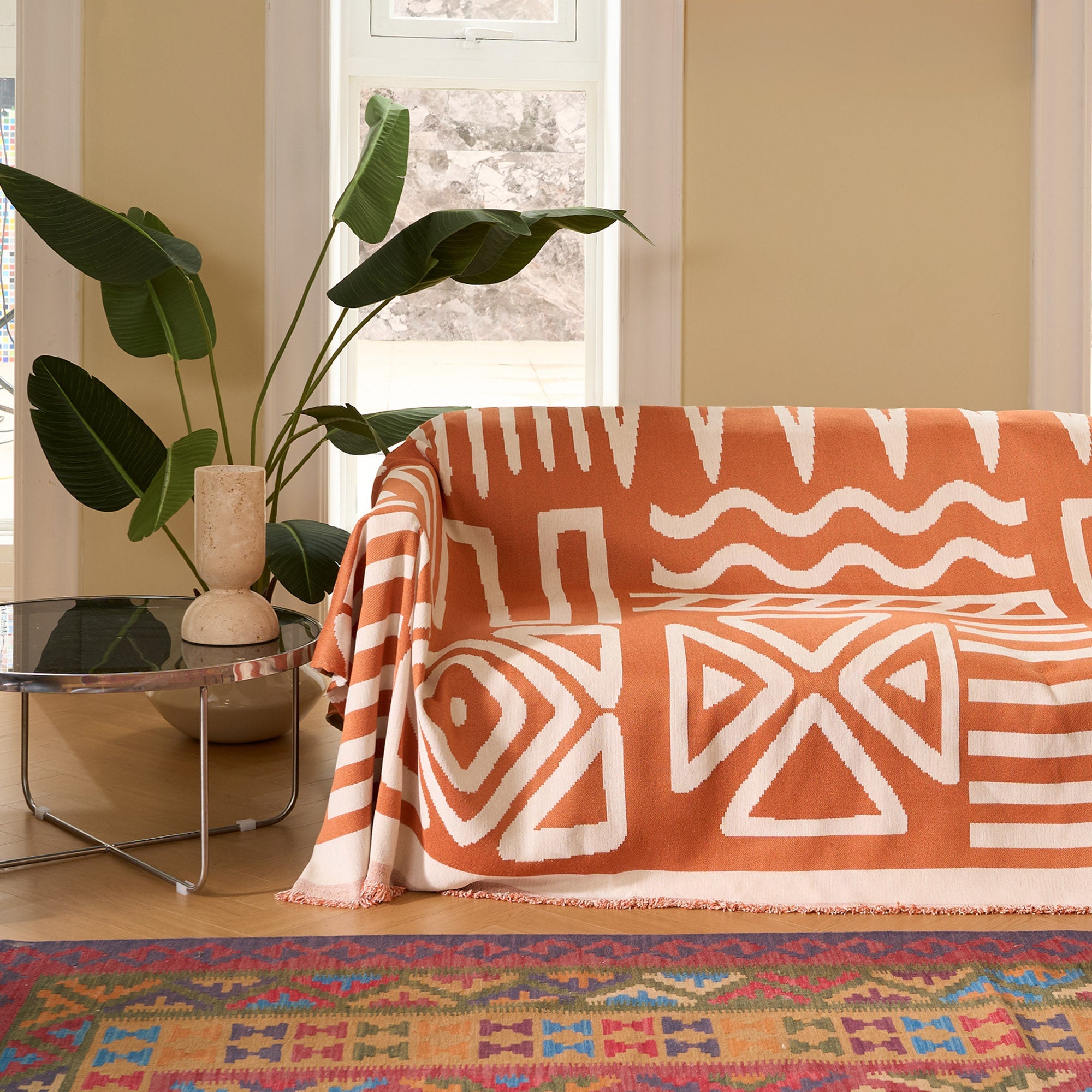 Geometric Boho Sofa Cover for Modern Pet Friendly Living