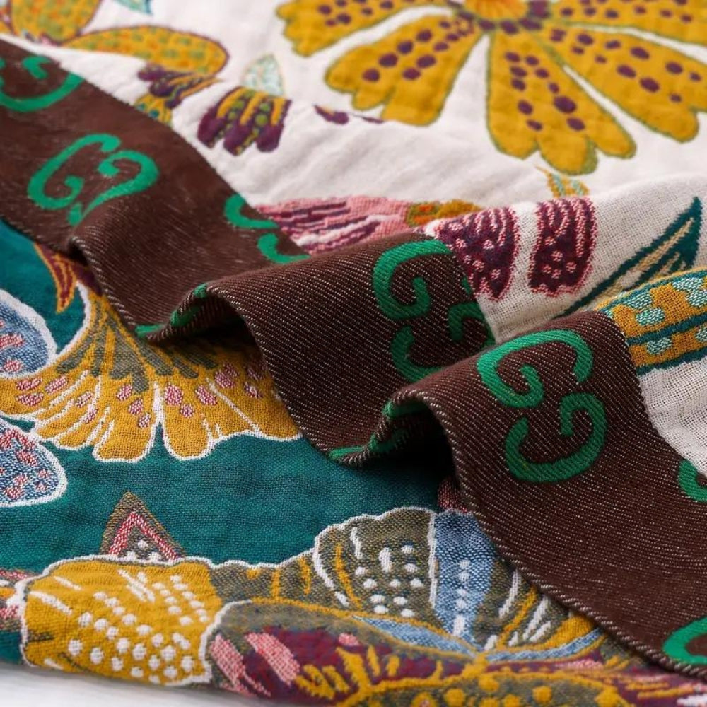 Reversible Cotton Floral Throw Blanket for Sofa or Bed