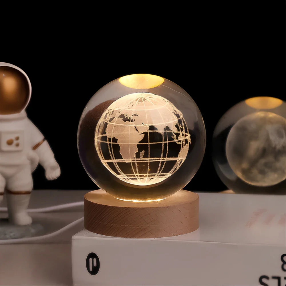 Crystal Ball LED Night Light, 3D Engraved Galaxy Design, USB Desk Lamp