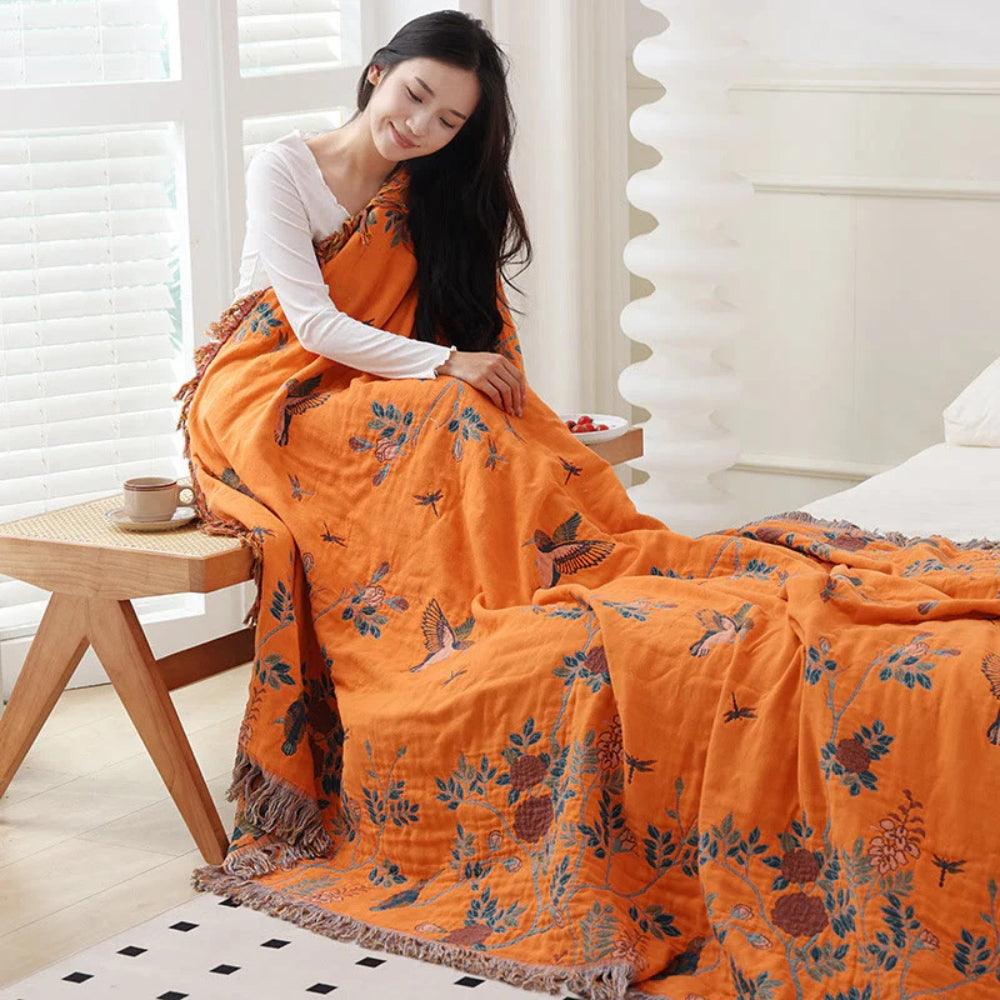 Multi Layer Cotton Gauze Throw Blanket for Sofa or Bed