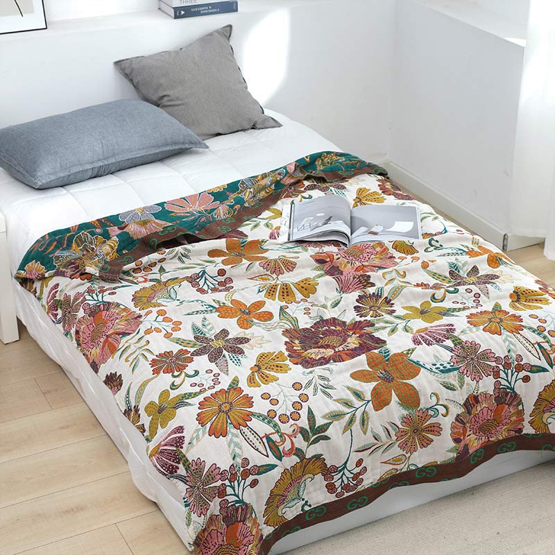 Reversible Cotton Floral Quilt for Bed and Sofa Layering