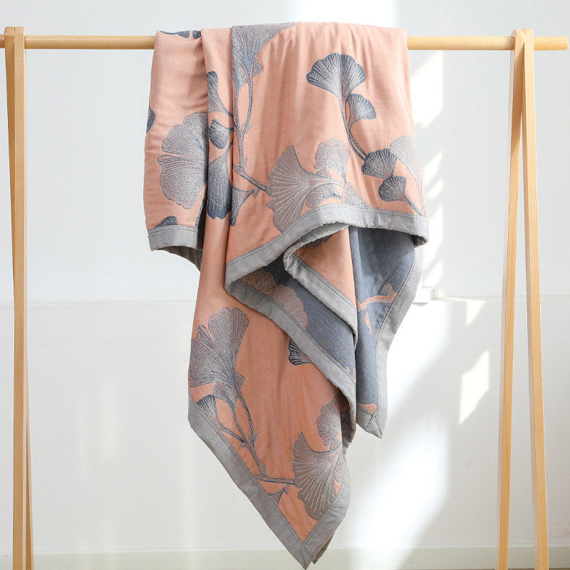 Reversible Ginkgo Leaf Cotton Gauze Quilt for Bed and Sofa Use
