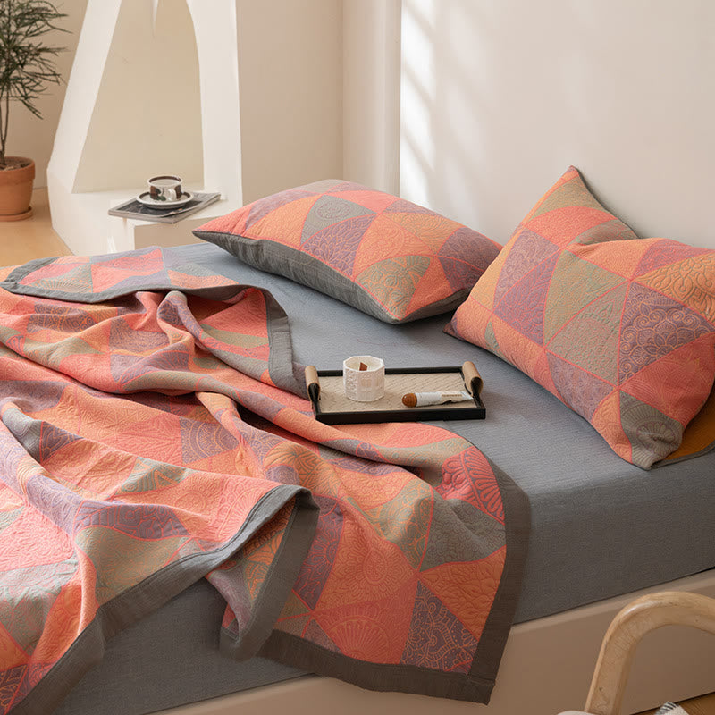 Reversible Triangle Pattern Cotton Quilt for Bed Layering