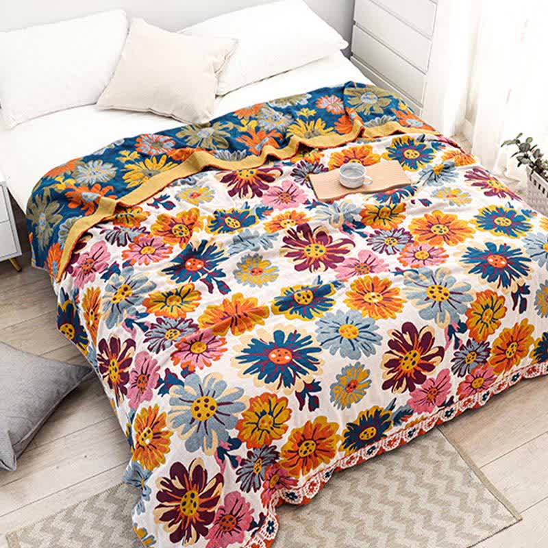 Colorful Floral Cotton Quilt with Reversible Woven Finish