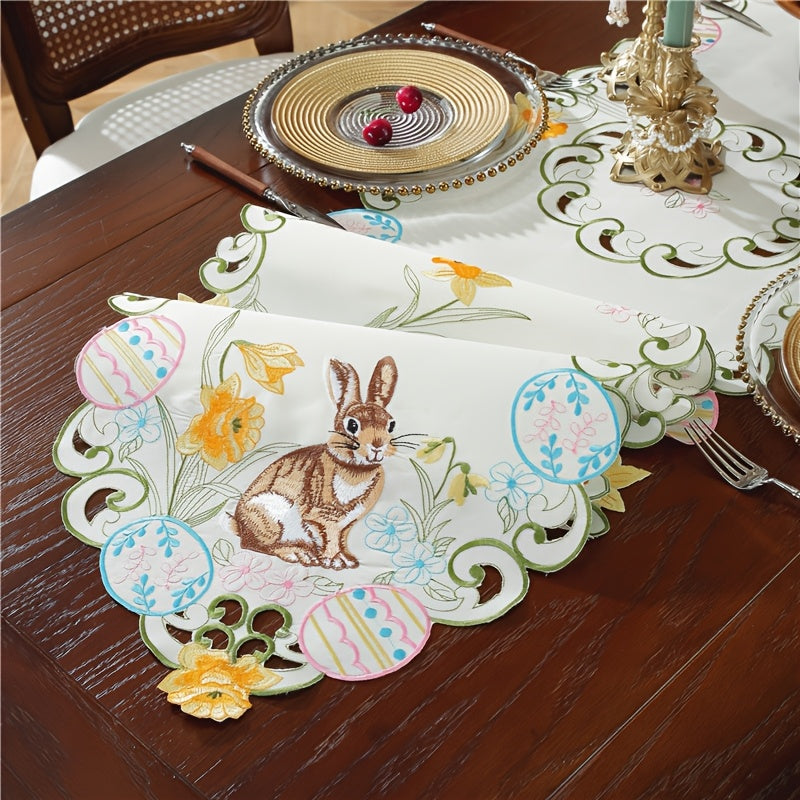Embroidered Easter Bunny Egg Table Runner Polyester Decoration