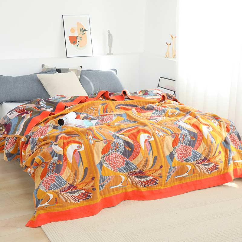 Toucan Bird Cotton Quilt with Reversible Soft Woven Design