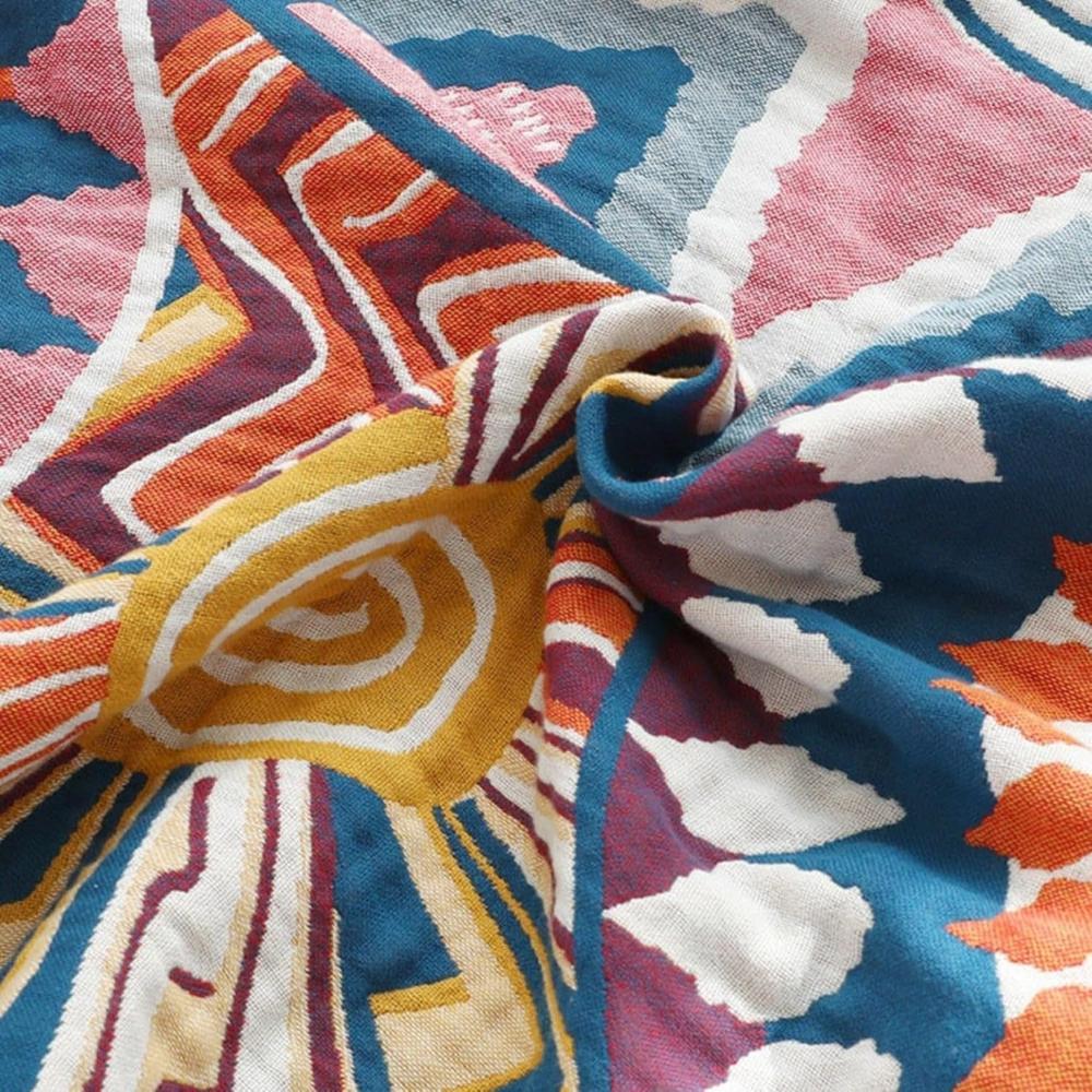 Cotton Sunburst Throw Blanket for Sofa Bed or Travel Use