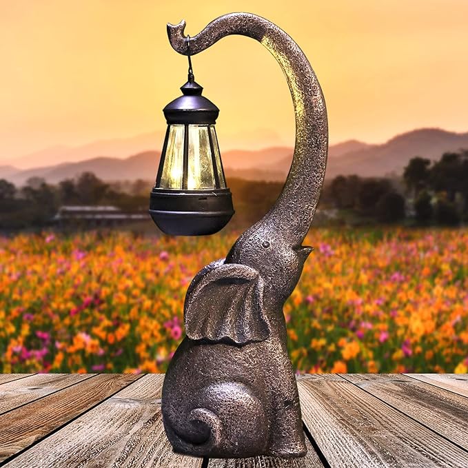 Elephant Solar Garden Lamp, Bronze LED Pathway Light, Waterproof Outdoor Decor
