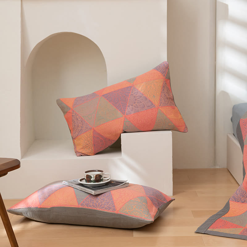 Reversible Triangle Pattern Cotton Quilt for Bed Layering