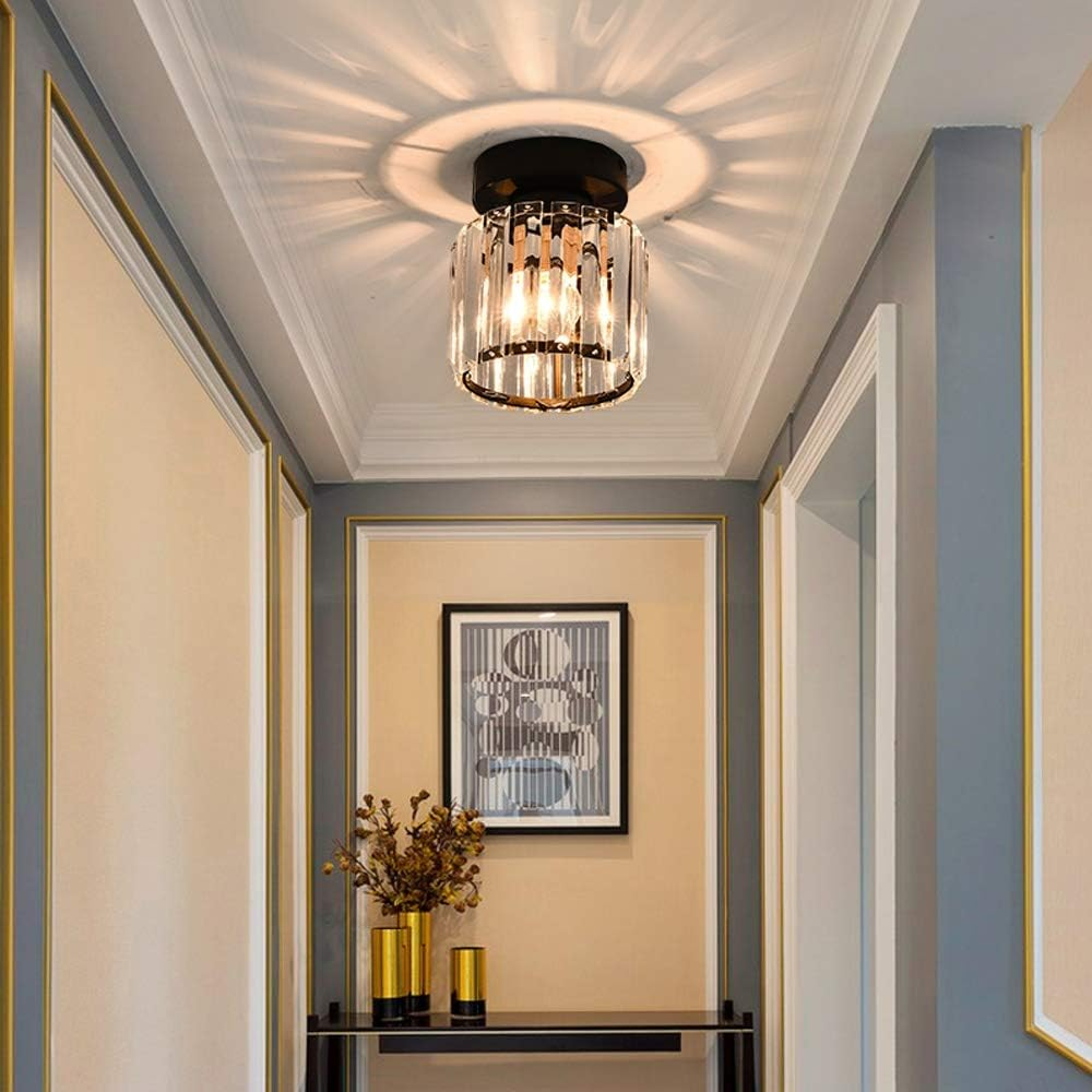 Modern Crystal Flush Mount Ceiling Light Brass Hallway Lamp