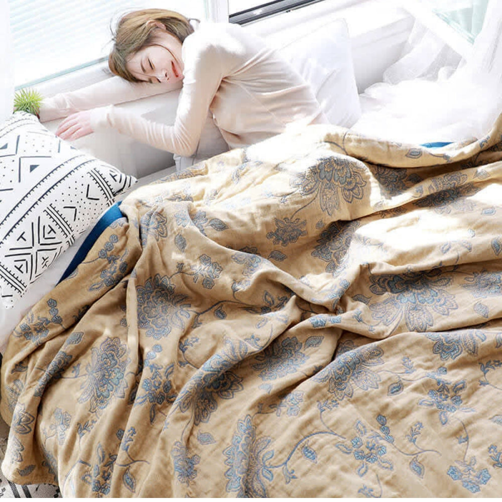 Cotton Floral Gauze Comfort Blanket for Bed or Sofa