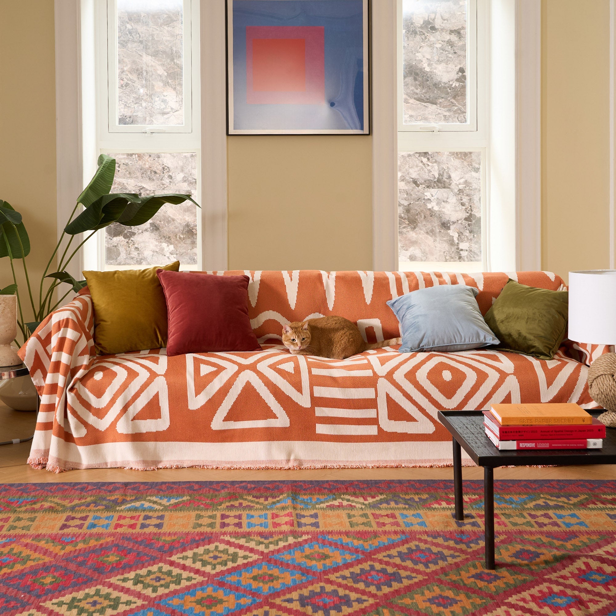 Geometric Boho Sofa Cover for Modern Pet Friendly Living
