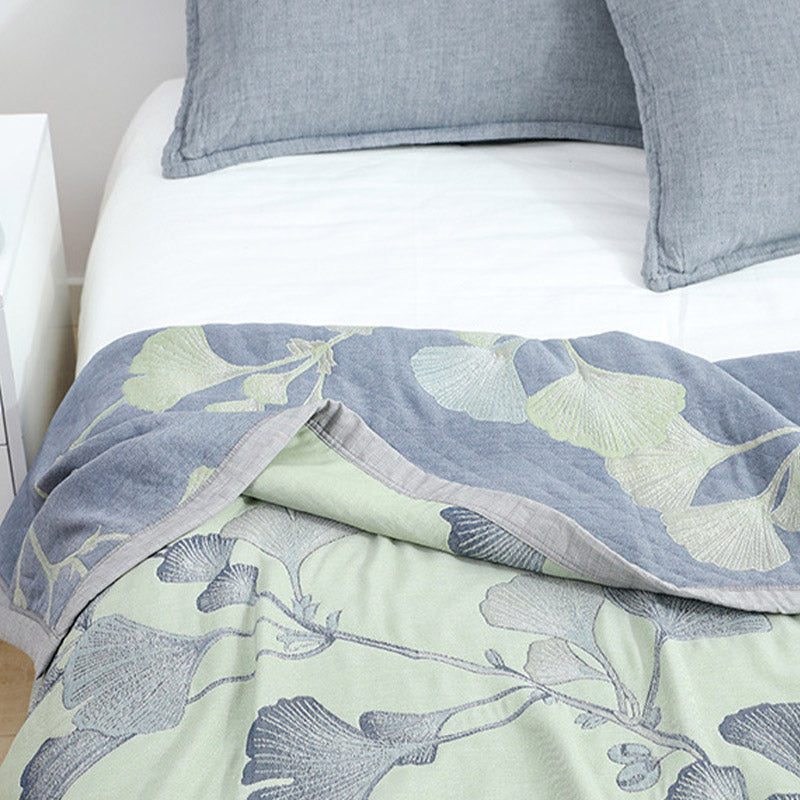 Reversible Ginkgo Leaf Cotton Gauze Quilt for Bed and Sofa Use