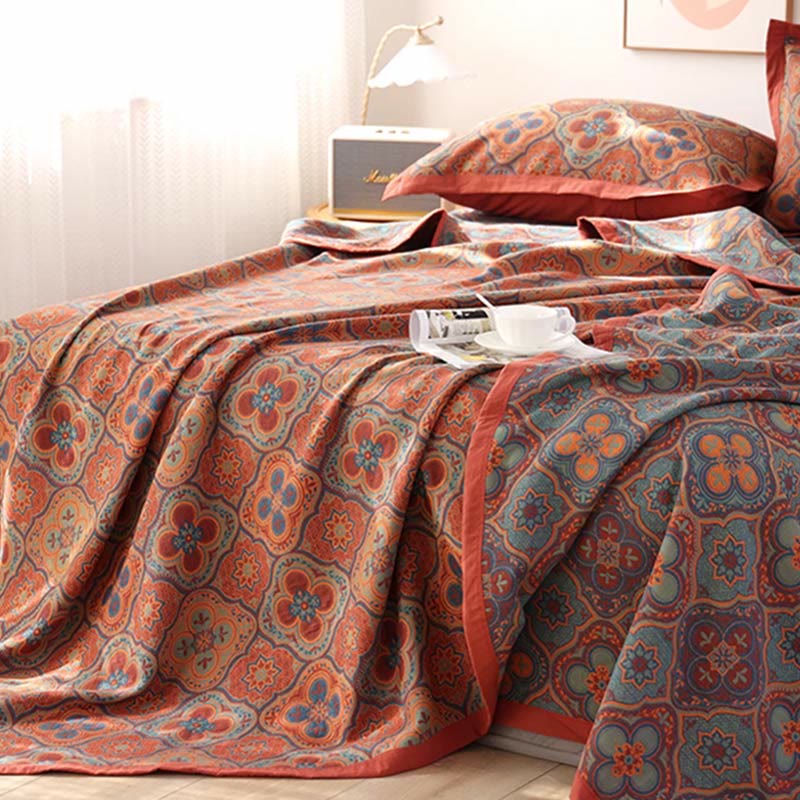 Petal Flower Cotton Quilt with Reversible Embroidered Design