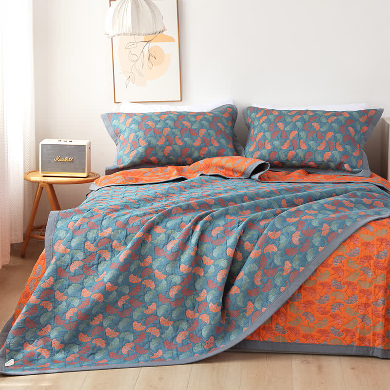 Pastoral Ginkgo Leaf Cotton Quilt with Reversible Design