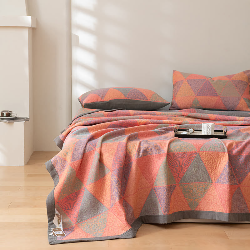 Reversible Triangle Pattern Cotton Quilt for Bed Layering