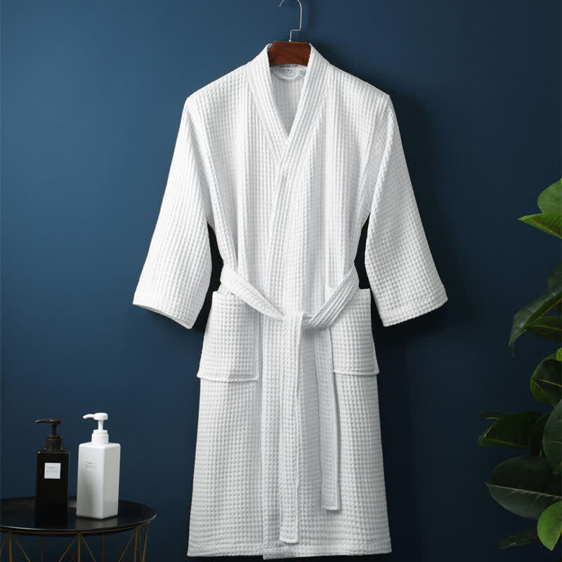 Waffle V Neck Cotton Bathrobe Soft Lightweight Robe