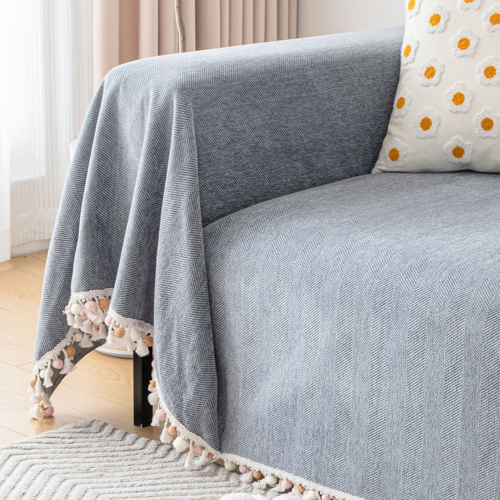 Herringbone Tassel Chenille Sofa Cover for Pet Friendly Homes