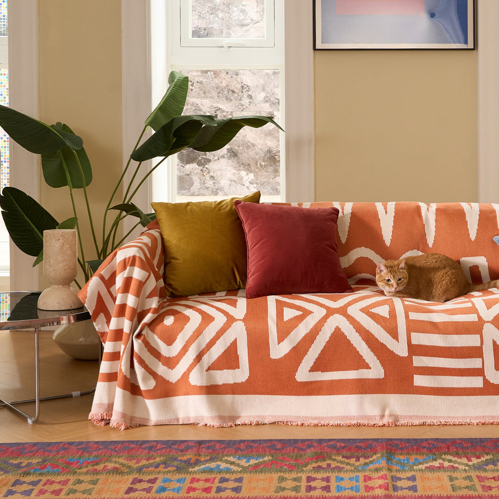 Geometric Boho Sofa Cover for Modern Pet Friendly Living
