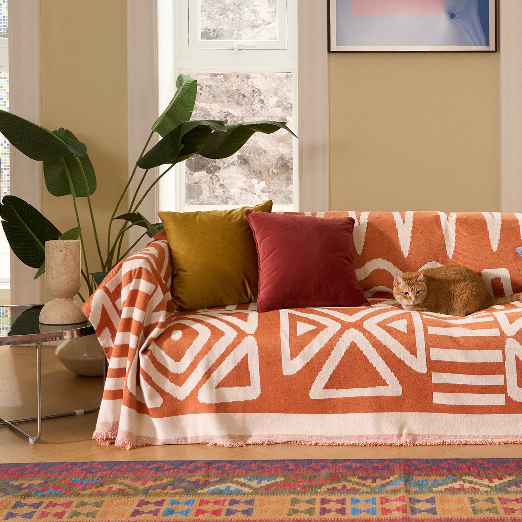 Geometric Boho Sofa Cover for Modern Pet Friendly Living