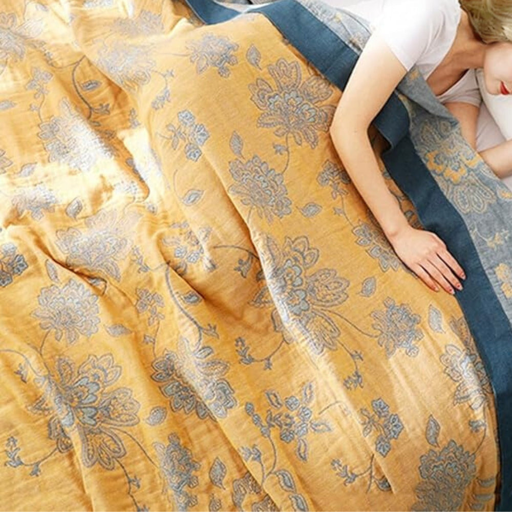 Cotton Floral Gauze Comfort Blanket for Bed or Sofa