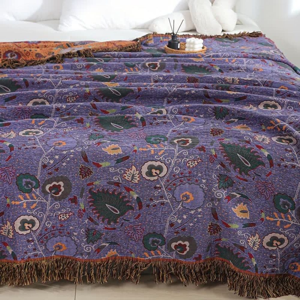 Cotton Peacock Tassel Throw Blanket for Sofa Bed or Decorative Use