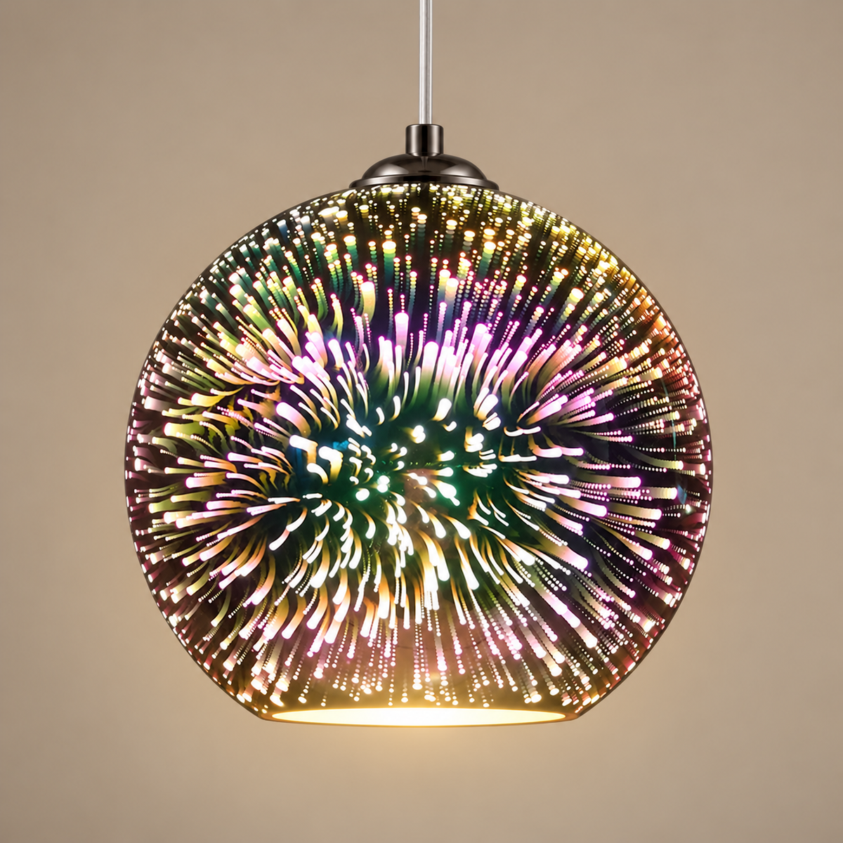 Lit 3D fireworks glass globe pendant light