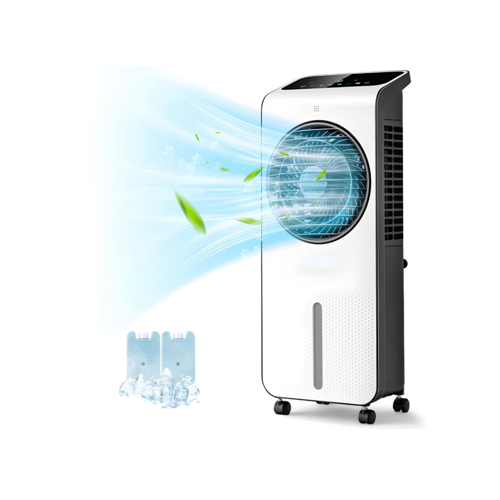 Evaporative air cooler with remote control and 12-hour timer