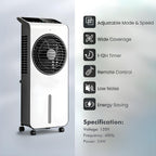 Evaporative air cooler with remote control and 12-hour timer