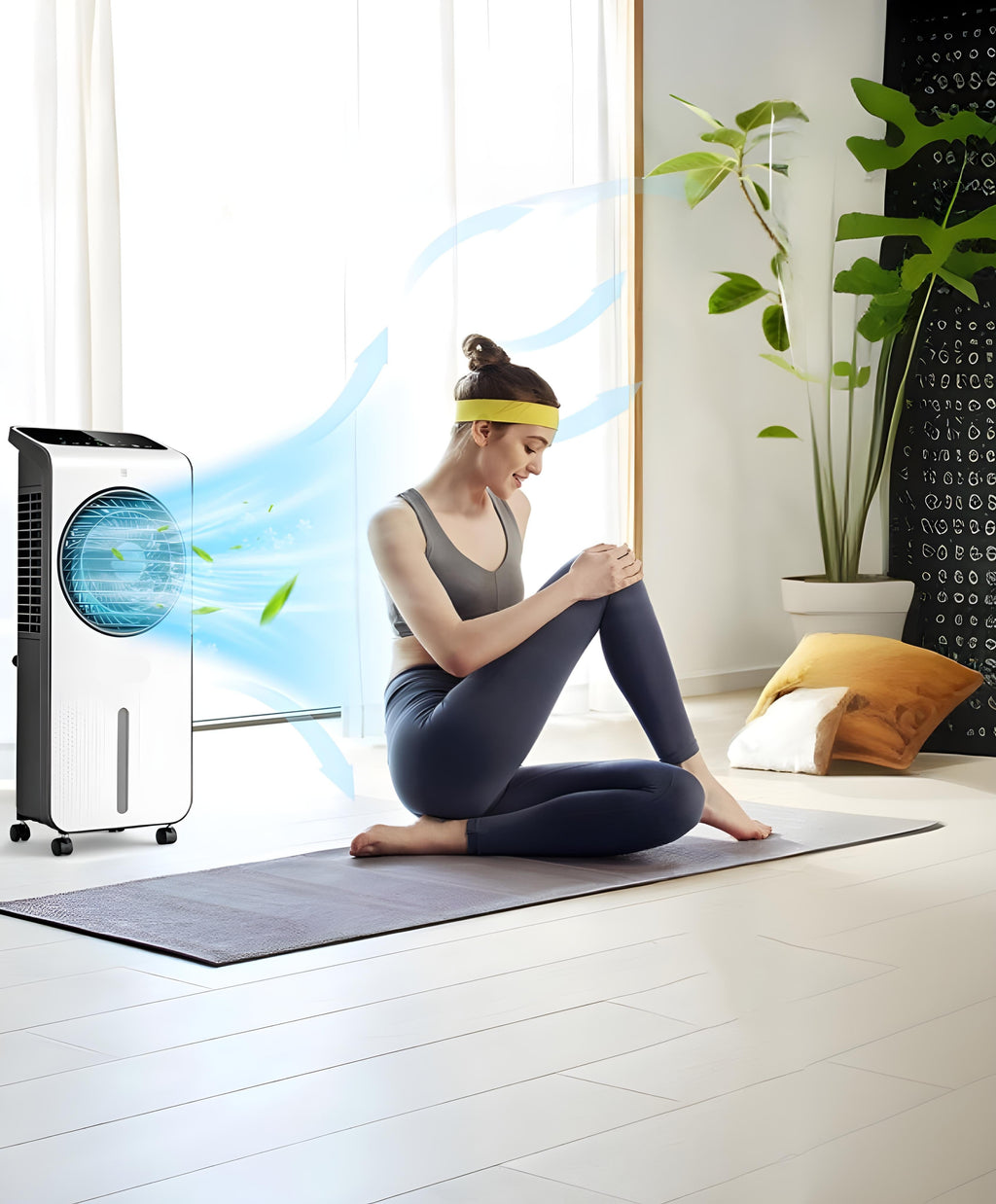 Evaporative air cooler with remote control and 12-hour timer
