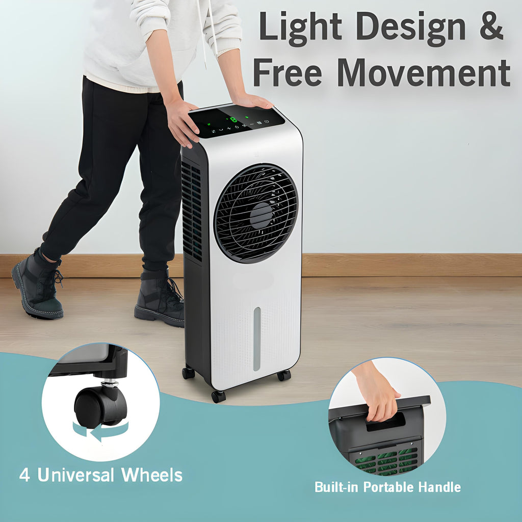 Evaporative air cooler with remote control and 12-hour timer