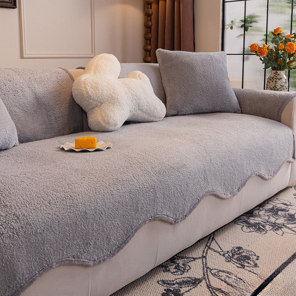 Teddy Fleece Non Slip Couch Cover with Curved Edges