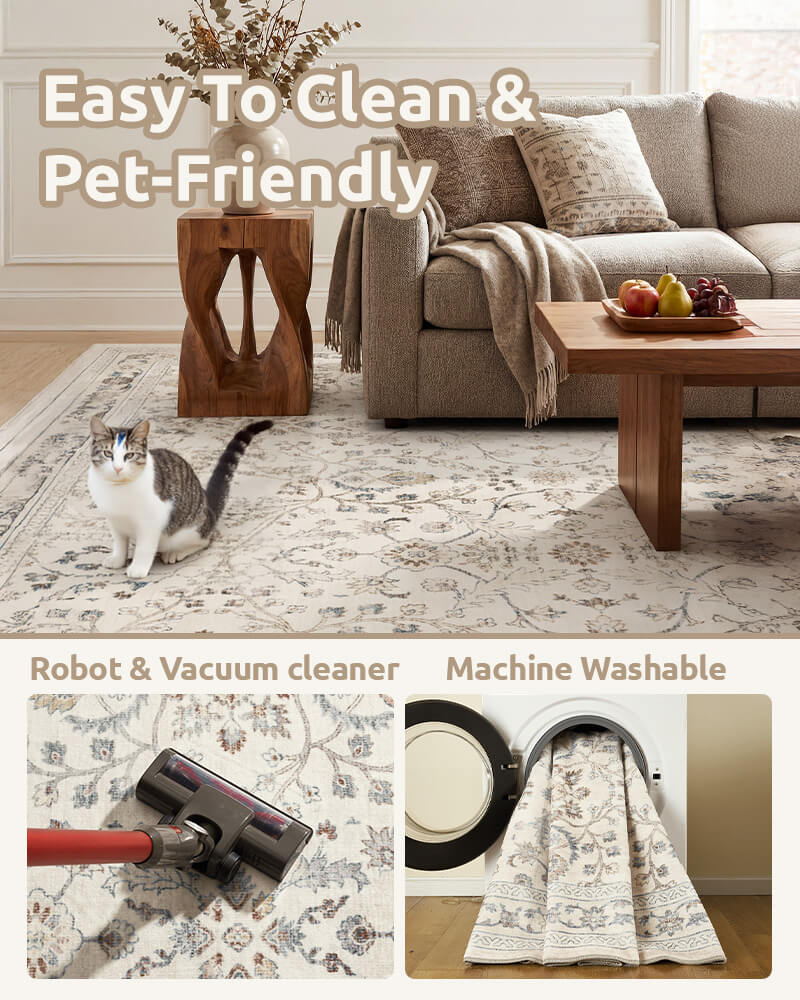 Aster Collection | Washable Area Rug with Non-Slip Backing | Cozy Living Room Comfort