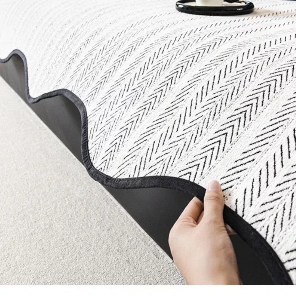 Herringbone Scallop Edge Sofa Cover for Elegant Living