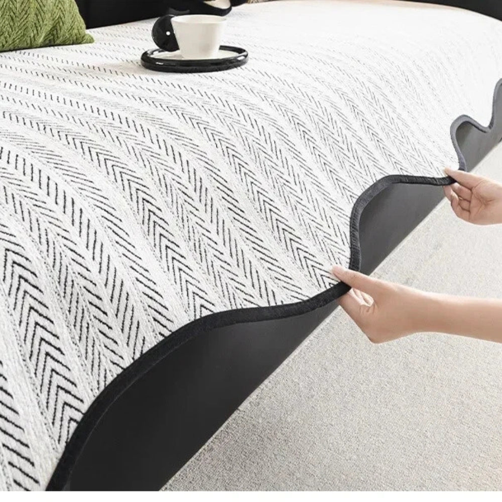 Herringbone Scallop Edge Sofa Cover for Elegant Living