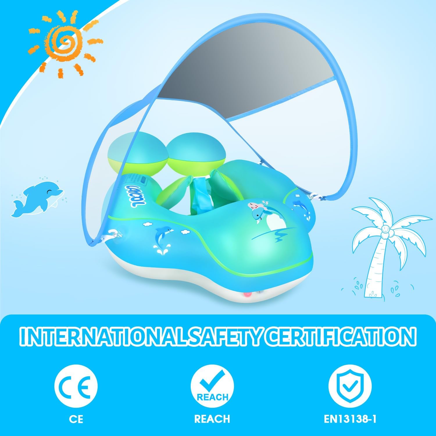 Baby Swim Float Canopy | UPF50+ Sun Protection with Safety Features | Fun and Secure Water Experience for Infants
