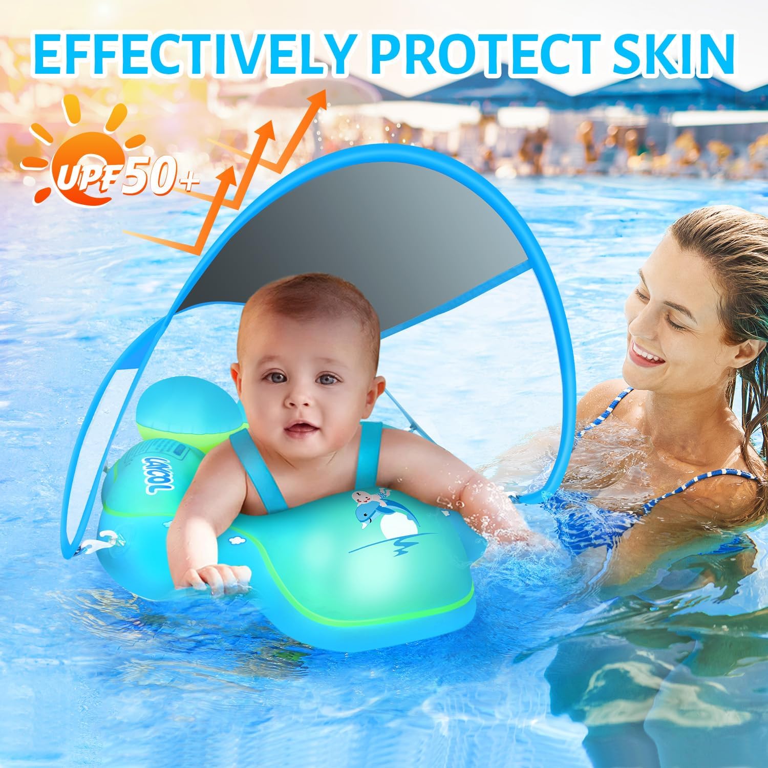 Baby Swim Float Canopy | UPF50+ Sun Protection with Safety Features | Fun and Secure Water Experience for Infants